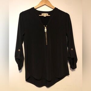 Michael Kors Black Blouse with Gold Zip Detail